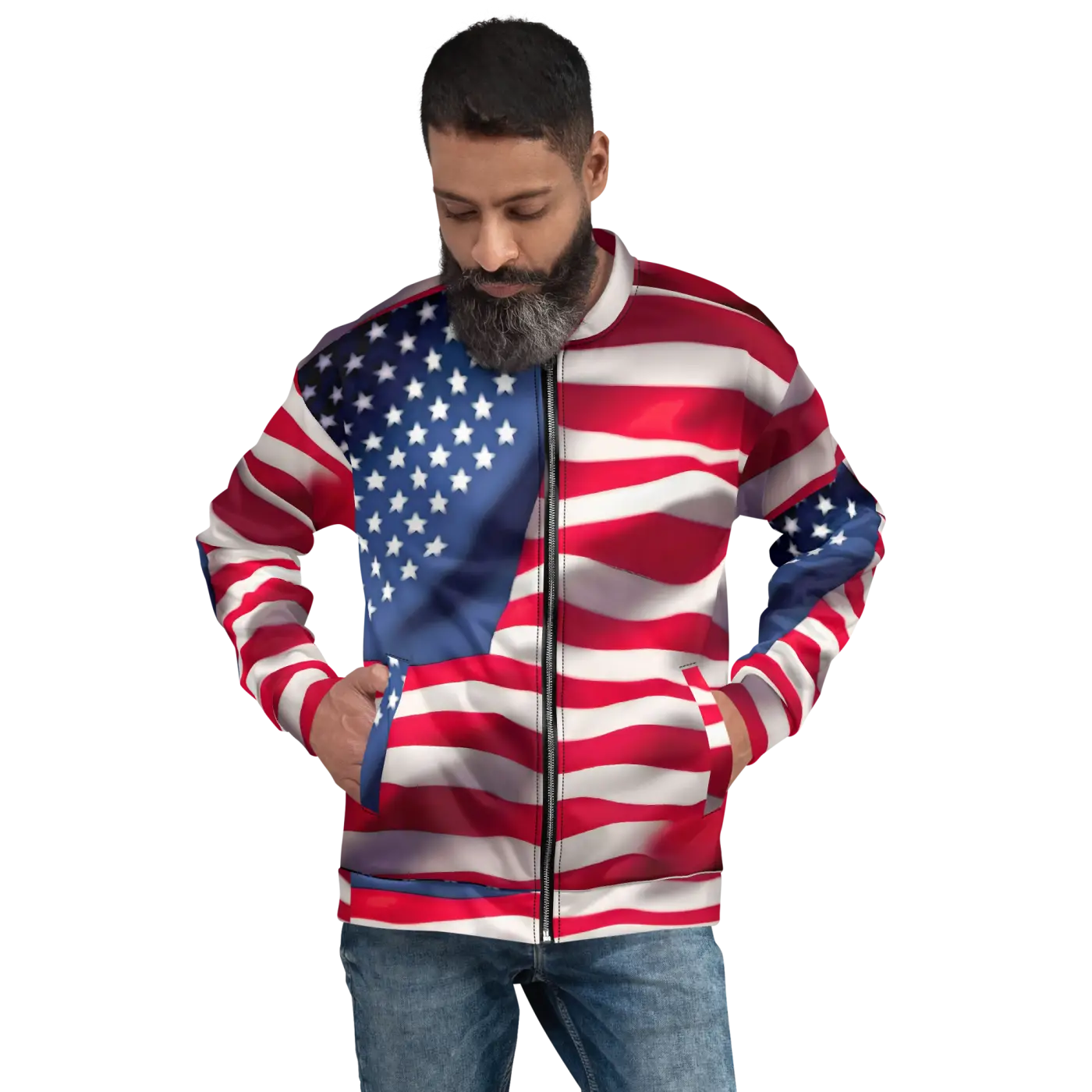 Unisex Bomber Jacket - American Flag Patriotic Style - DipaliZ