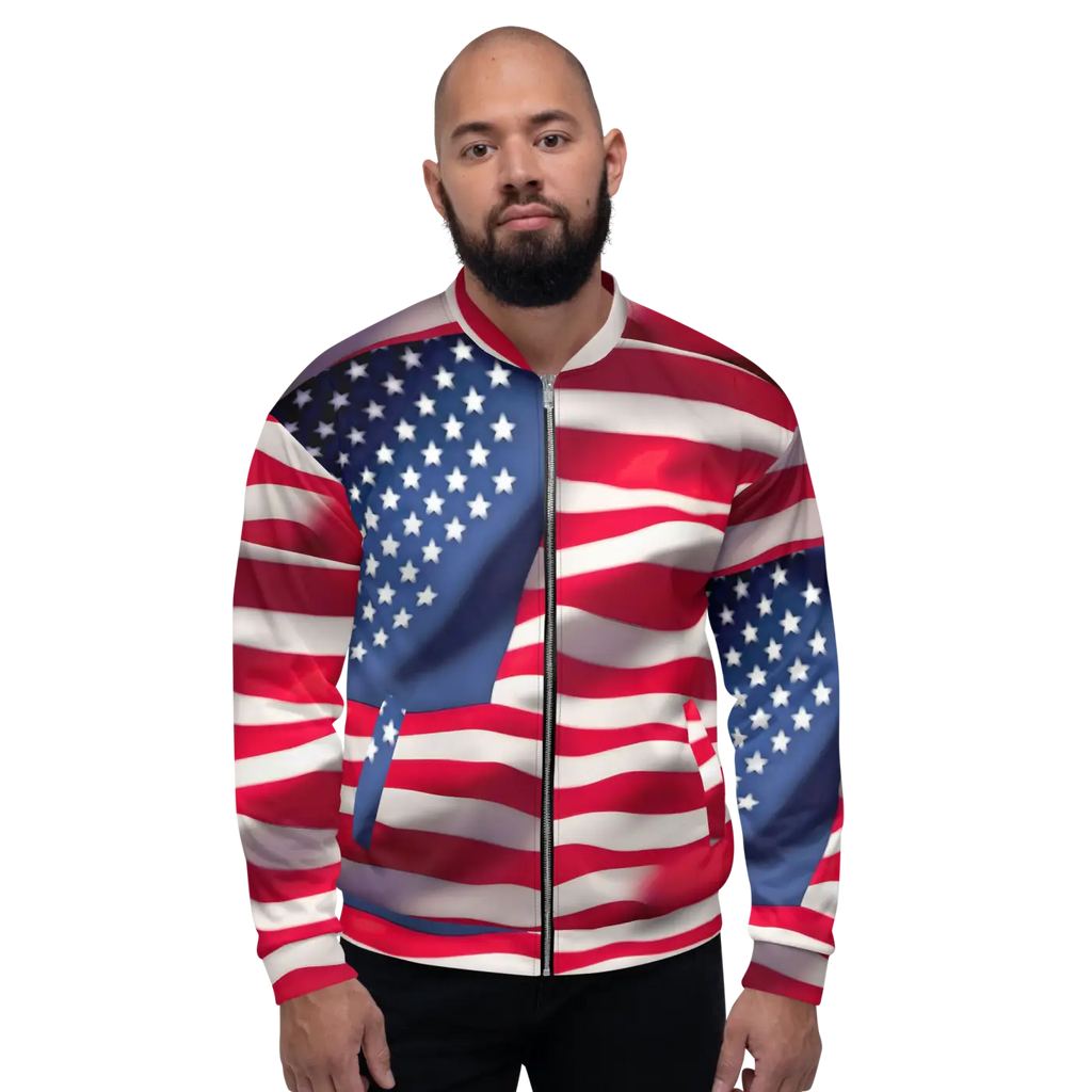 Unisex Bomber Jacket - American Flag Patriotic Style - DipaliZ