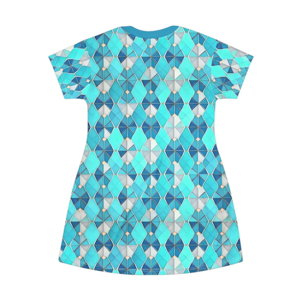 Aqua Blue Geometric Shirt Dress - Contemporary Style - DipaliZ
