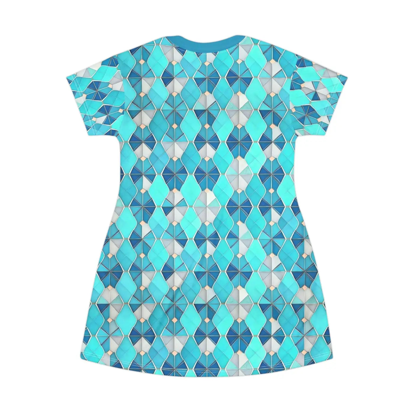 Aqua Blue Geometric Shirt Dress - Contemporary Style - DipaliZ