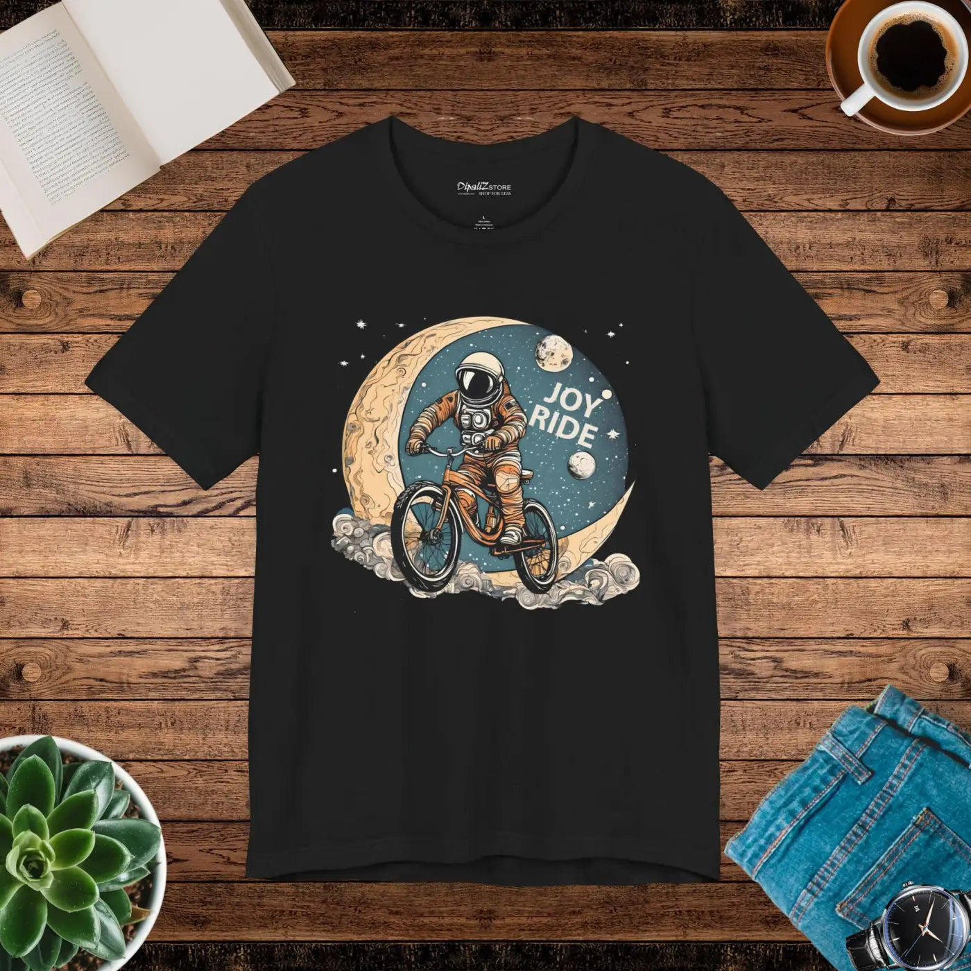 Unisex Jersey Short Sleeve Tee - Astronaut Moon Bicycle - DipaliZ