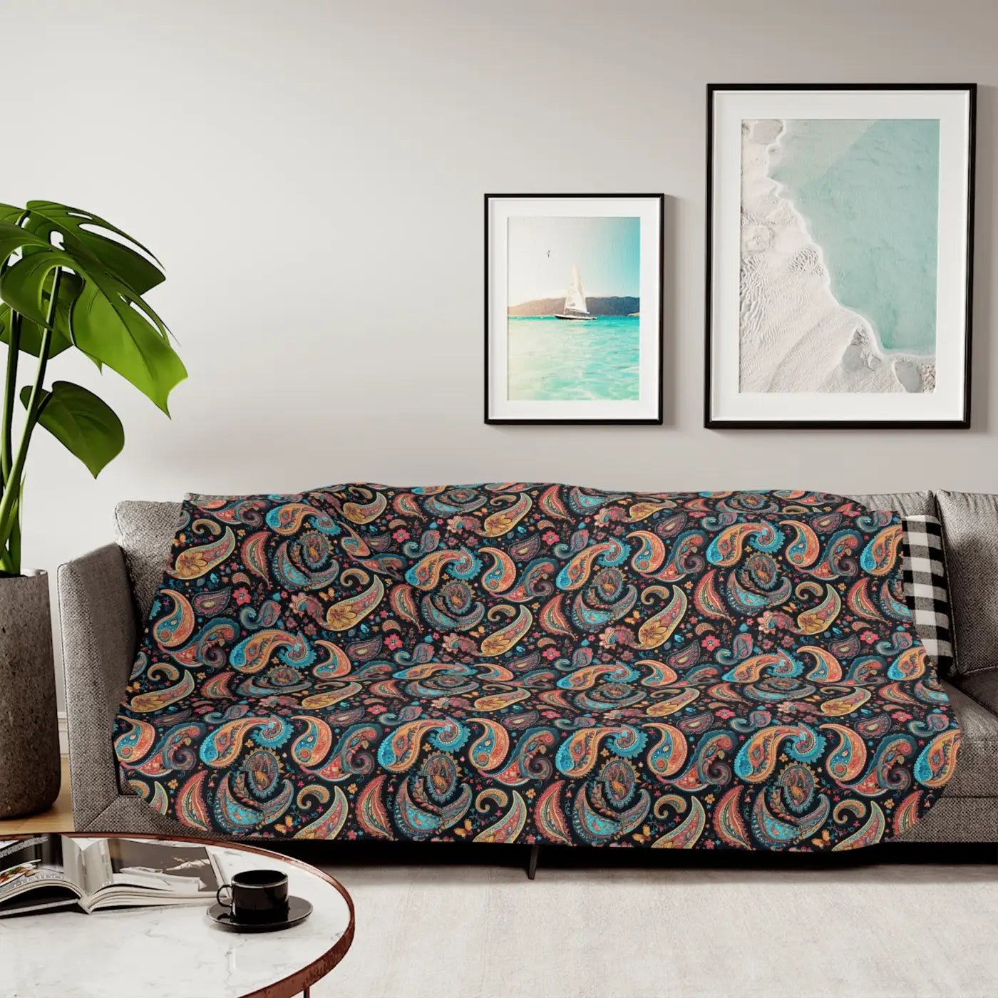 Sherpa Blanket - Autumn Foliage Paisley Two Colors - DipaliZ