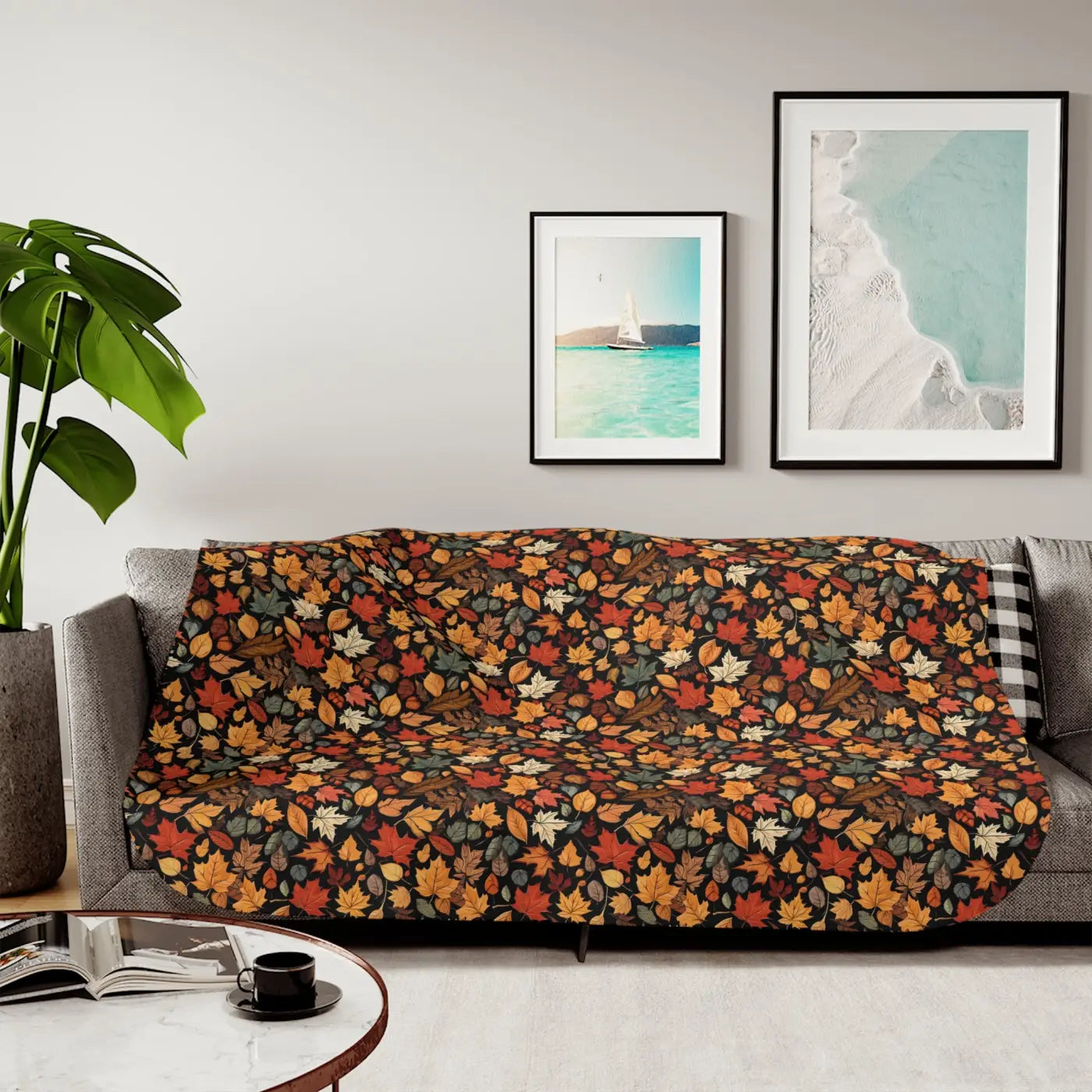 Sherpa Blanket - Autumn Foliage Print - DipaliZ