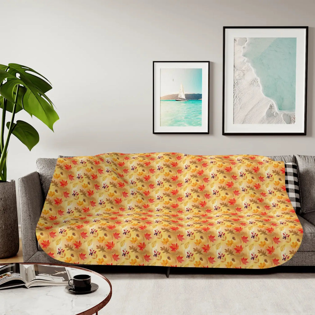 Sherpa Blanket - Autumn Leaves Yellow Print - DipaliZ