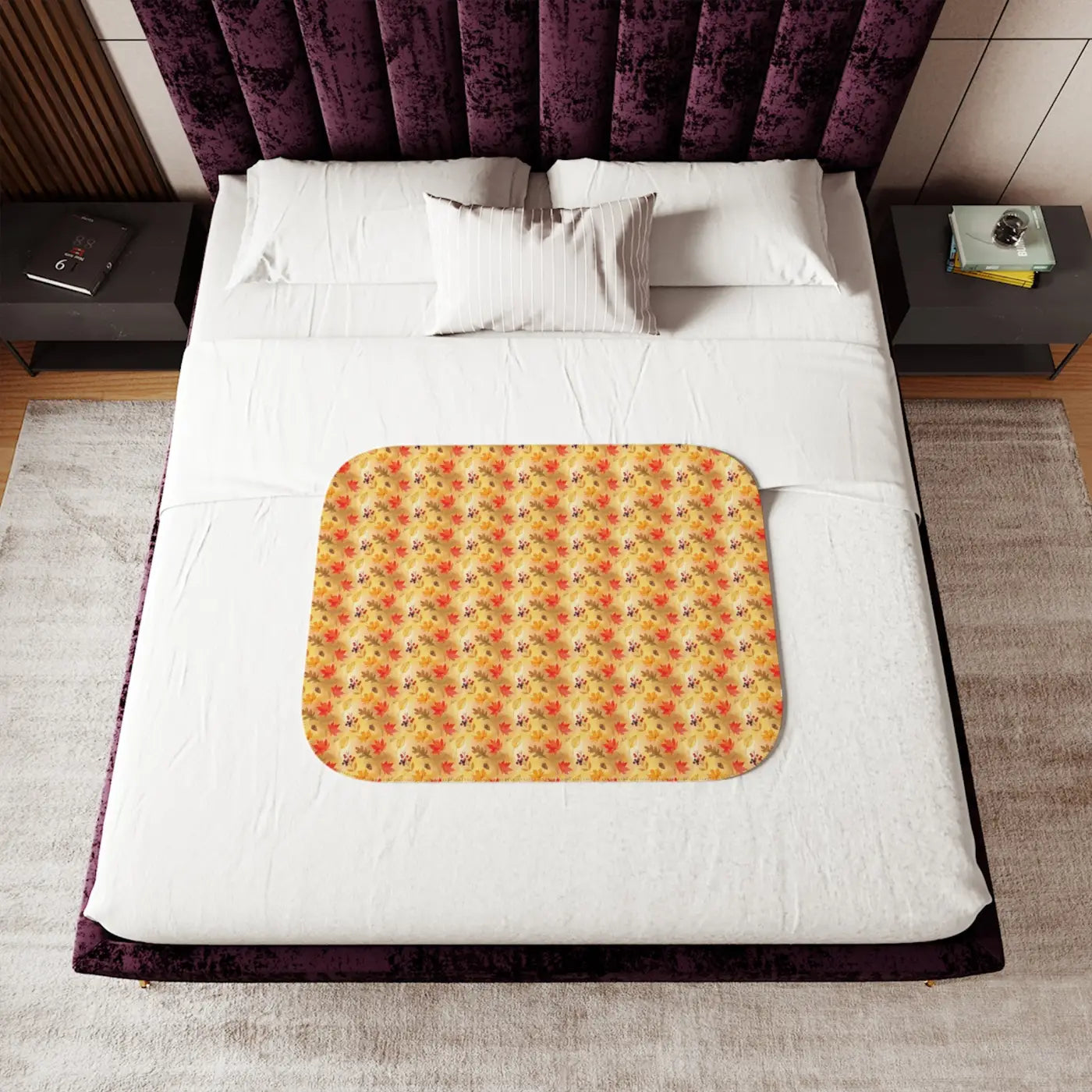 Sherpa Blanket - Autumn Leaves Yellow Print - DipaliZ