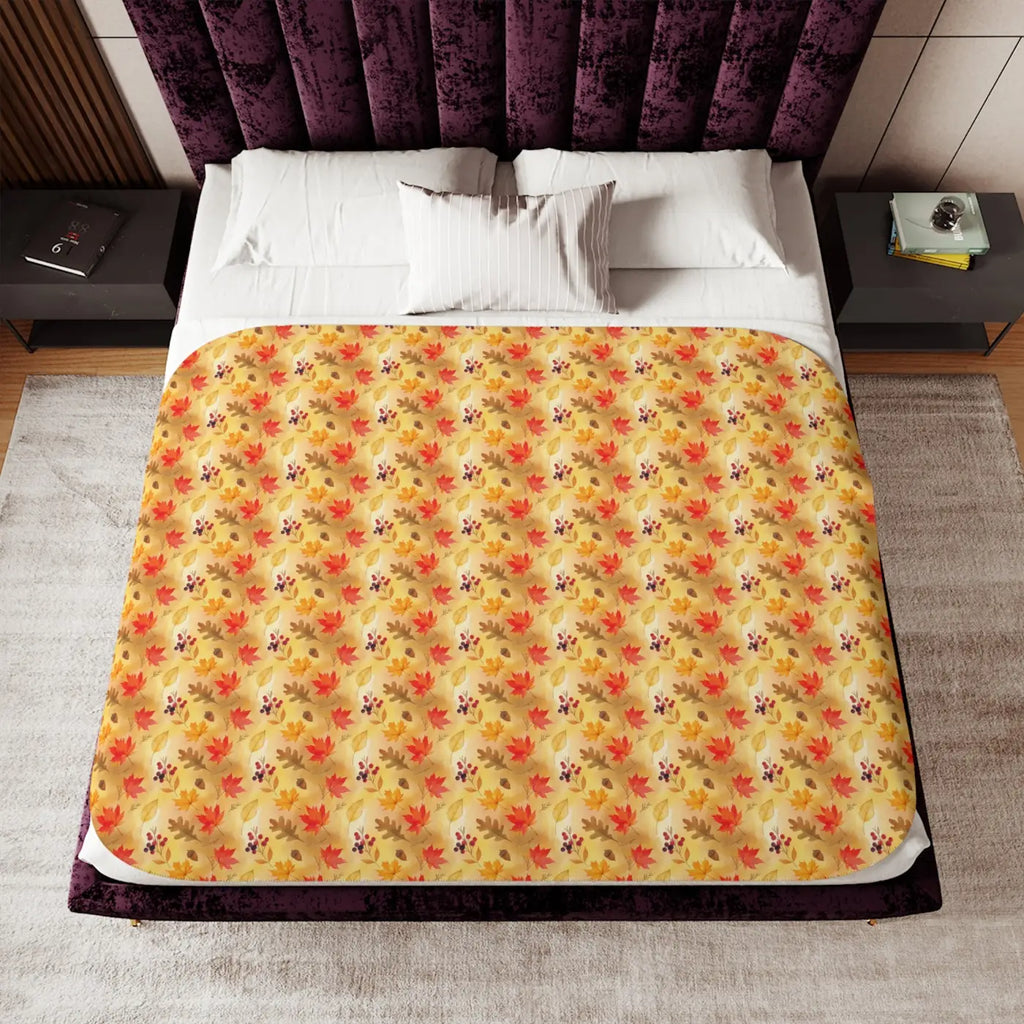 Sherpa Blanket - Autumn Leaves Yellow Print - DipaliZ