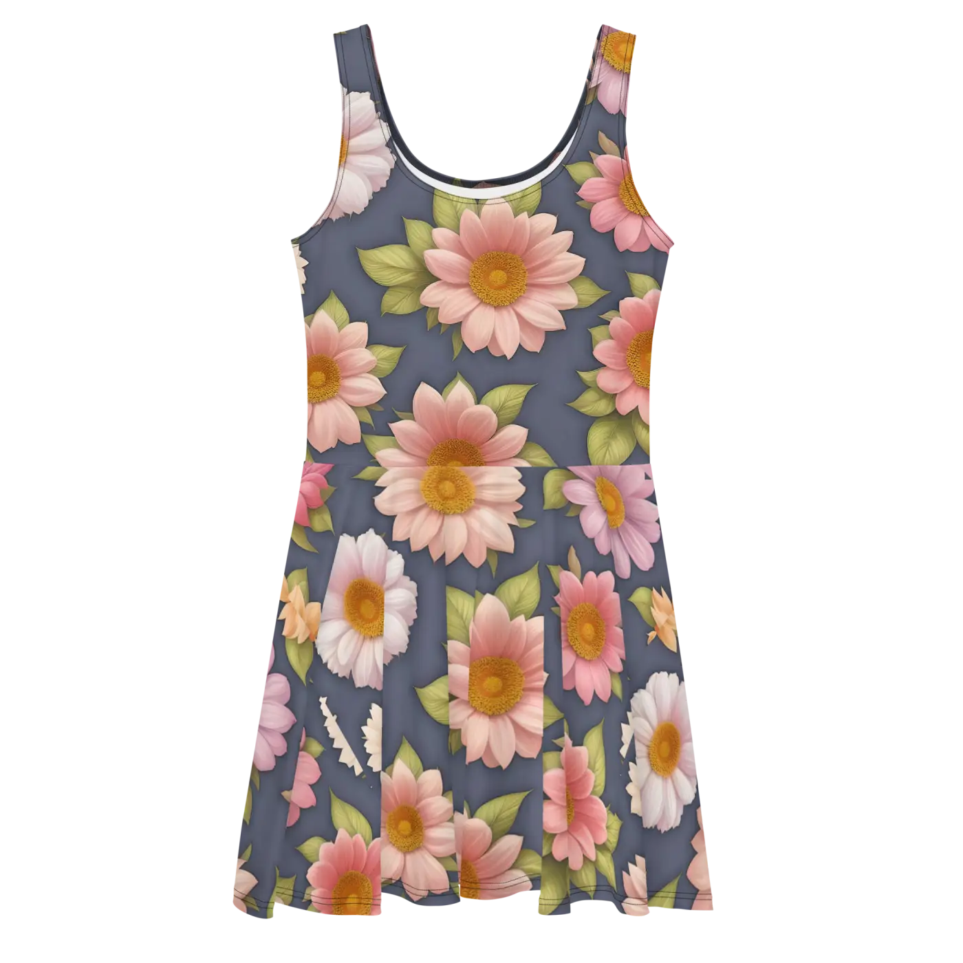 Floral Skater Dress - Polyester Feminine Style - DipaliZ