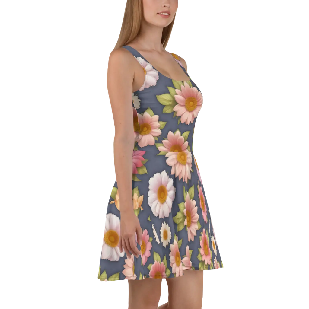 Floral Skater Dress - Polyester Feminine Style - DipaliZ