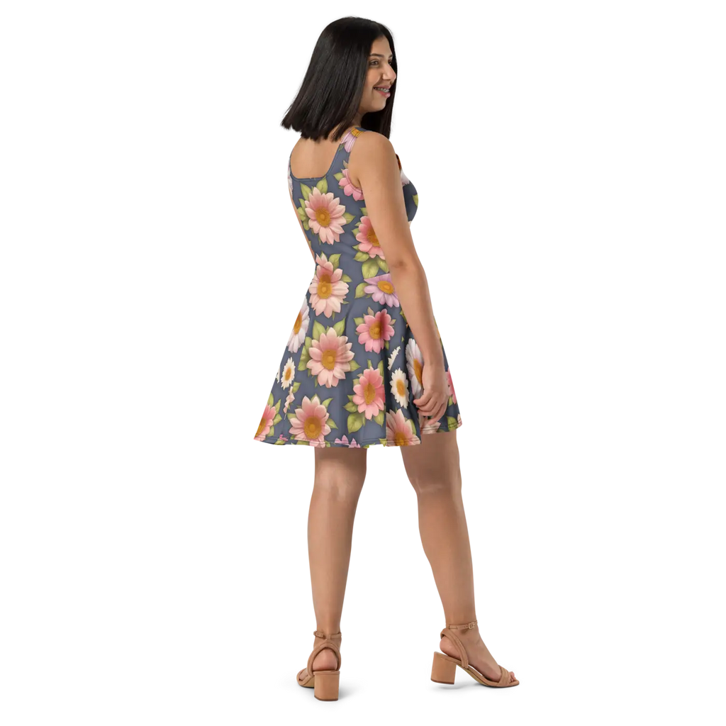 Floral Skater Dress - Polyester Feminine Style - DipaliZ