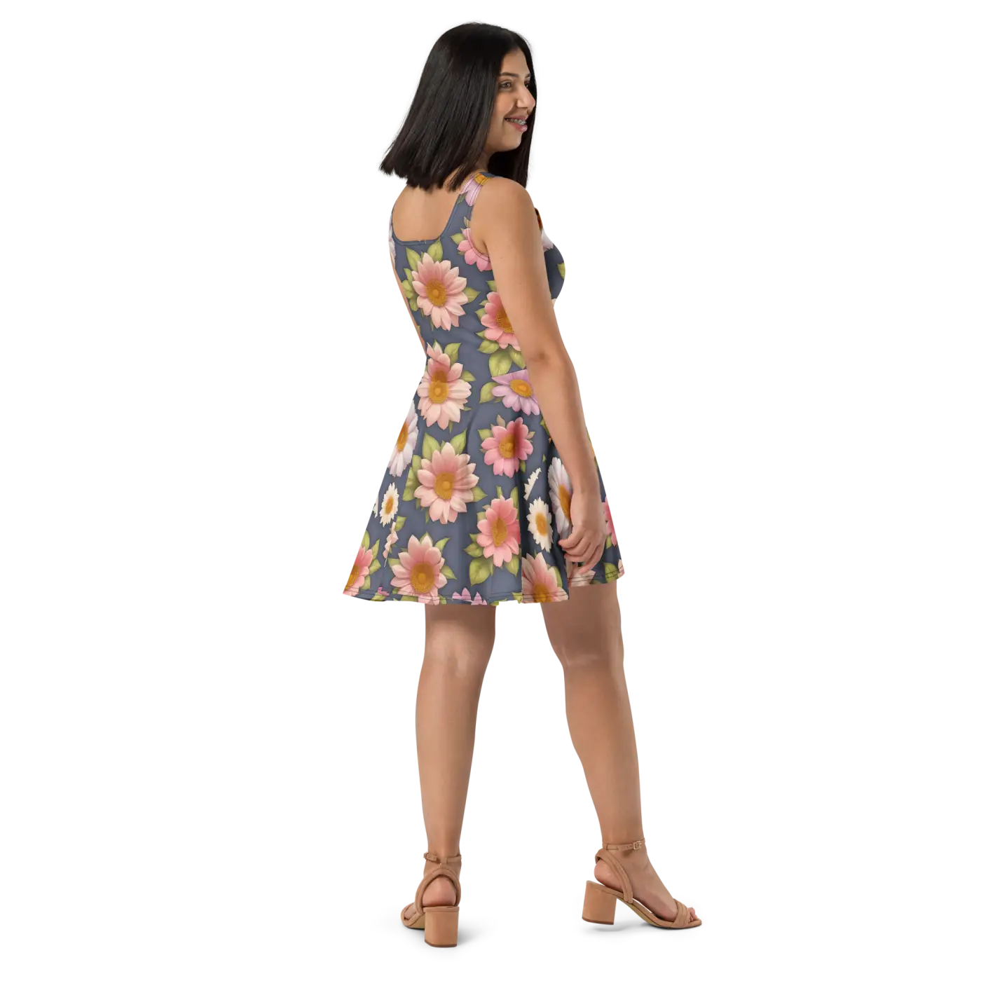 Floral Skater Dress - Polyester Feminine Style - DipaliZ