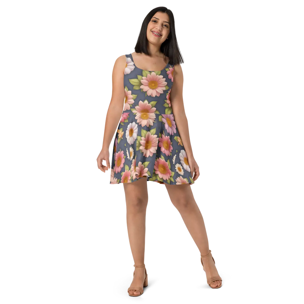 Floral Skater Dress - Polyester Feminine Style - DipaliZ