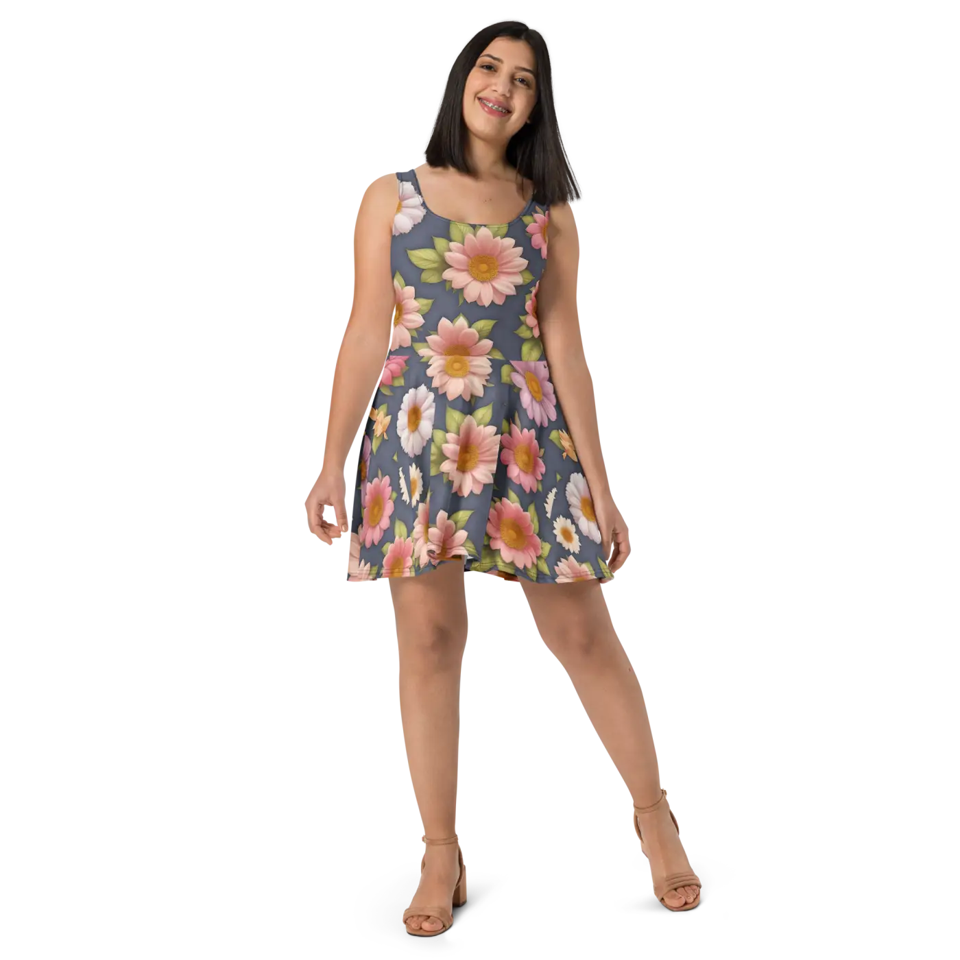 Floral Skater Dress - Polyester Feminine Style - DipaliZ