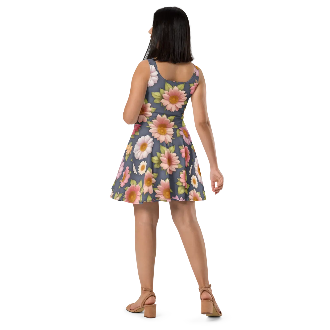 Floral Skater Dress - Polyester Feminine Style - DipaliZ