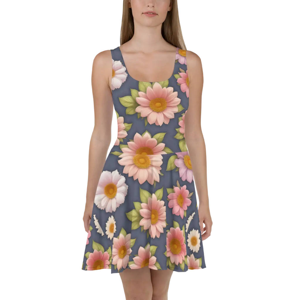 Floral Skater Dress - Polyester Feminine Style - DipaliZ