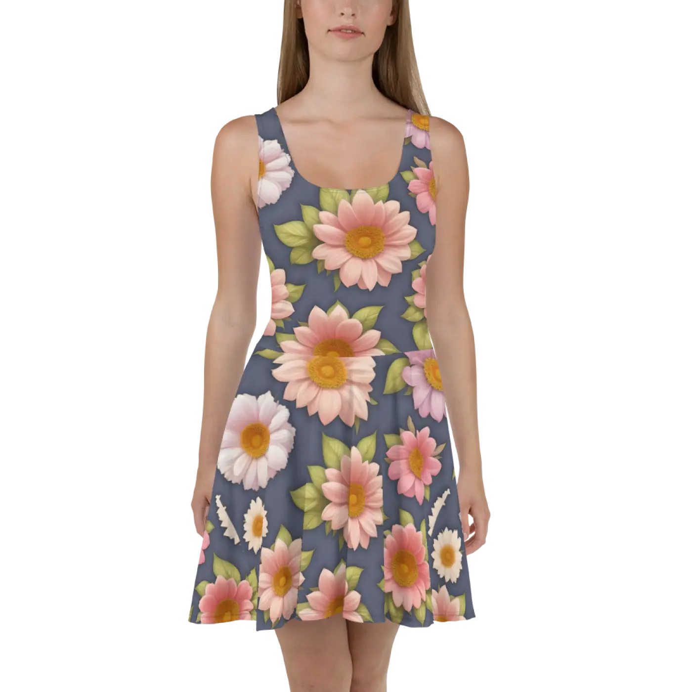 Floral Skater Dress - Polyester Feminine Style - DipaliZ