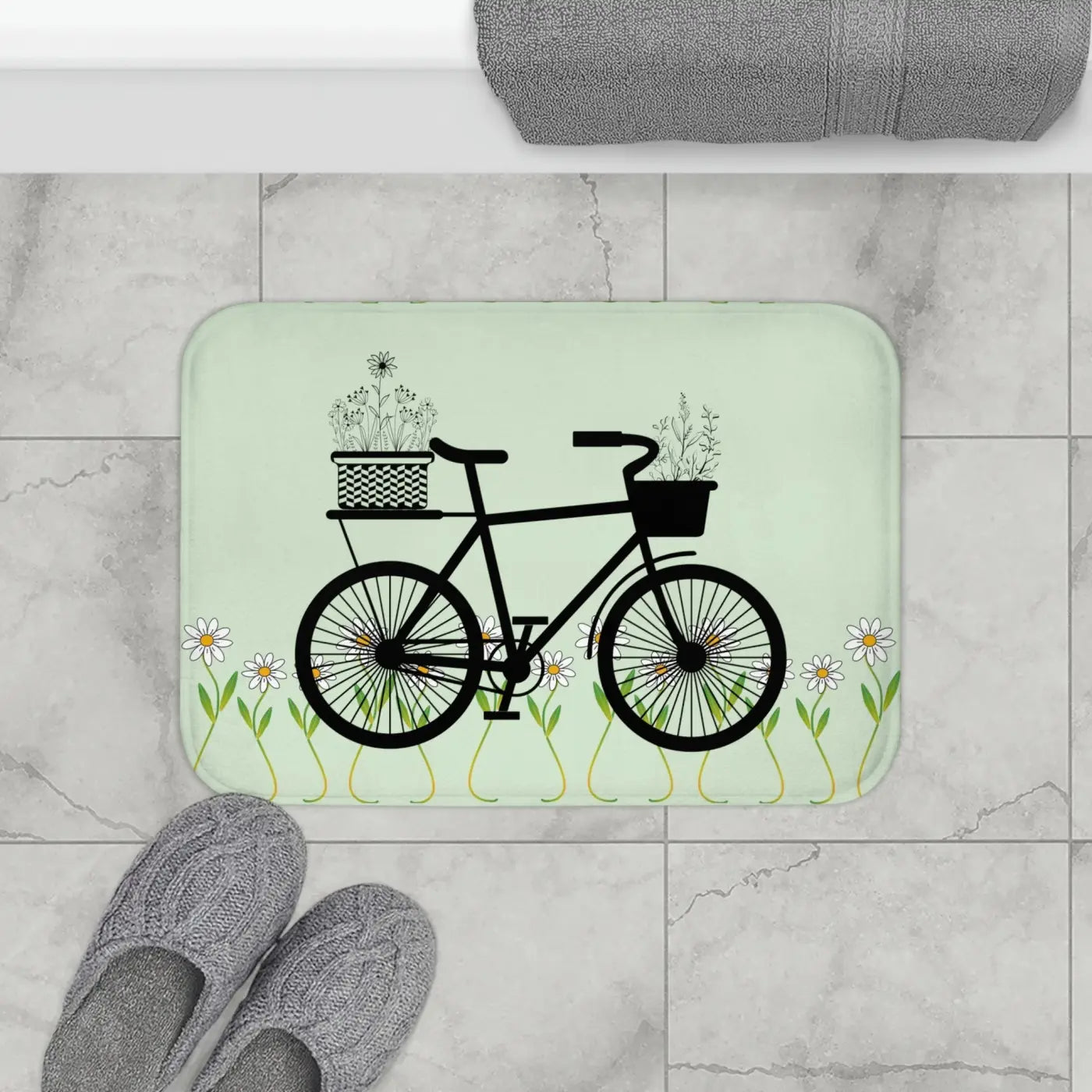 White Daisy Bath Mat - Fresh Floral Bathroom Comfort - DipaliZ