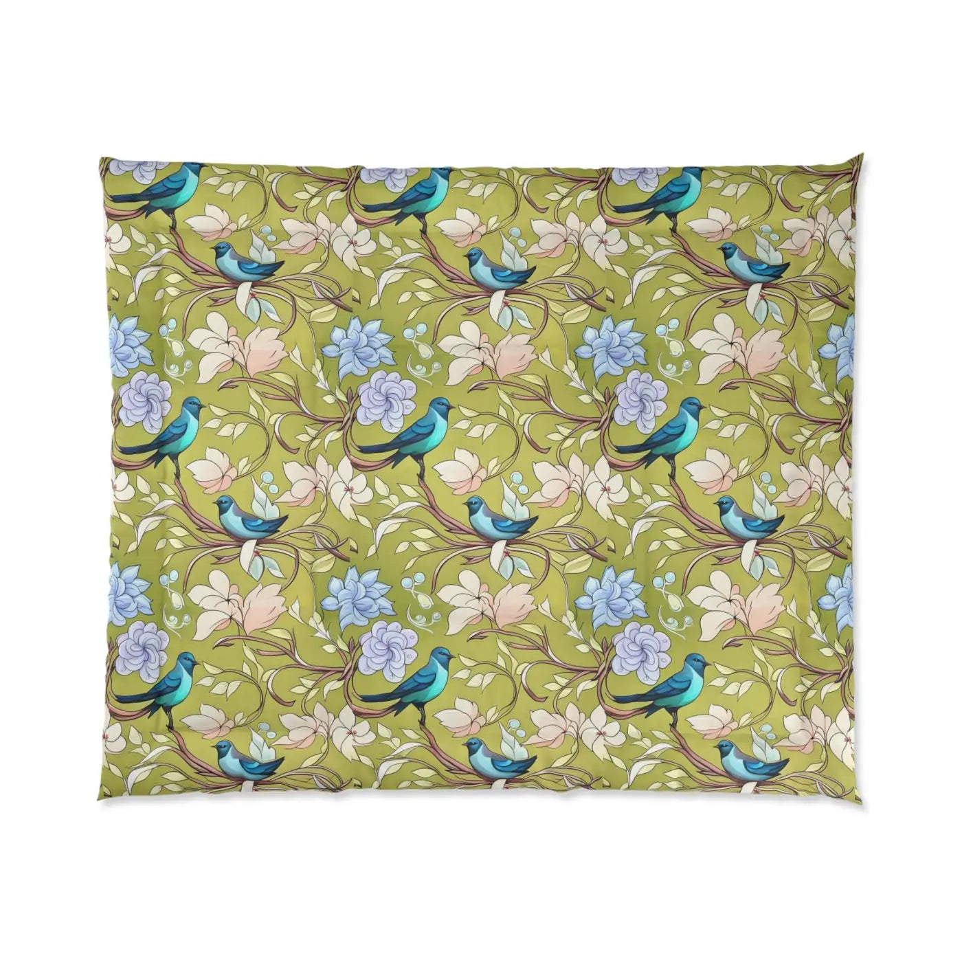 Blue Bird Comforter - Birds and Flowers Print - DipaliZ