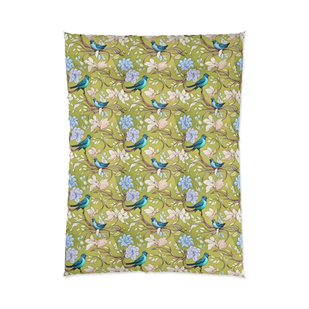Blue Bird Comforter - Birds and Flowers Print - DipaliZ