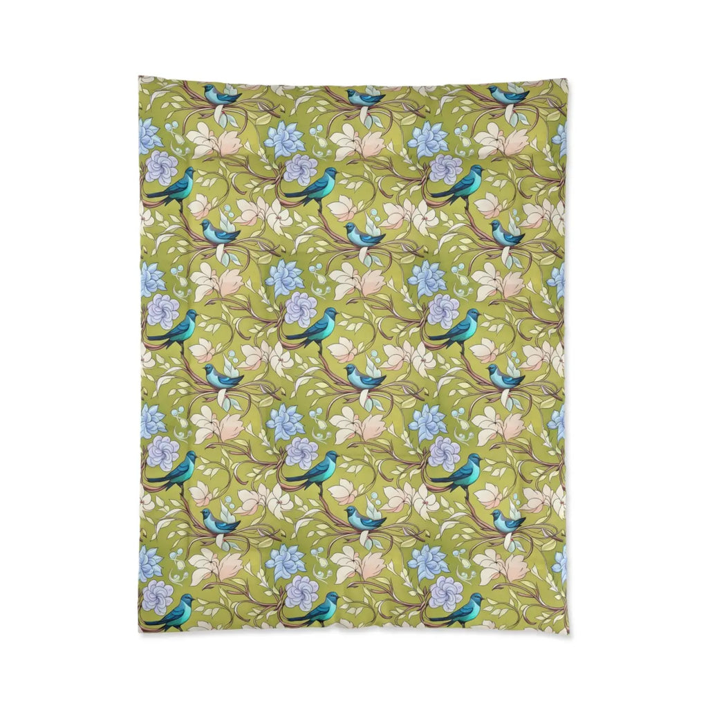 Blue Bird Comforter - Birds and Flowers Print - DipaliZ