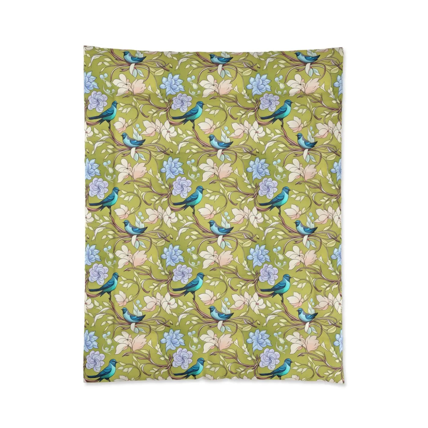 Blue Bird Comforter - Birds and Flowers Print - DipaliZ