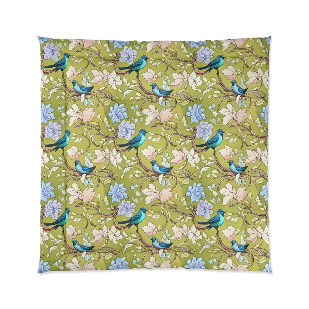 Blue Bird Comforter - Birds and Flowers Print - DipaliZ