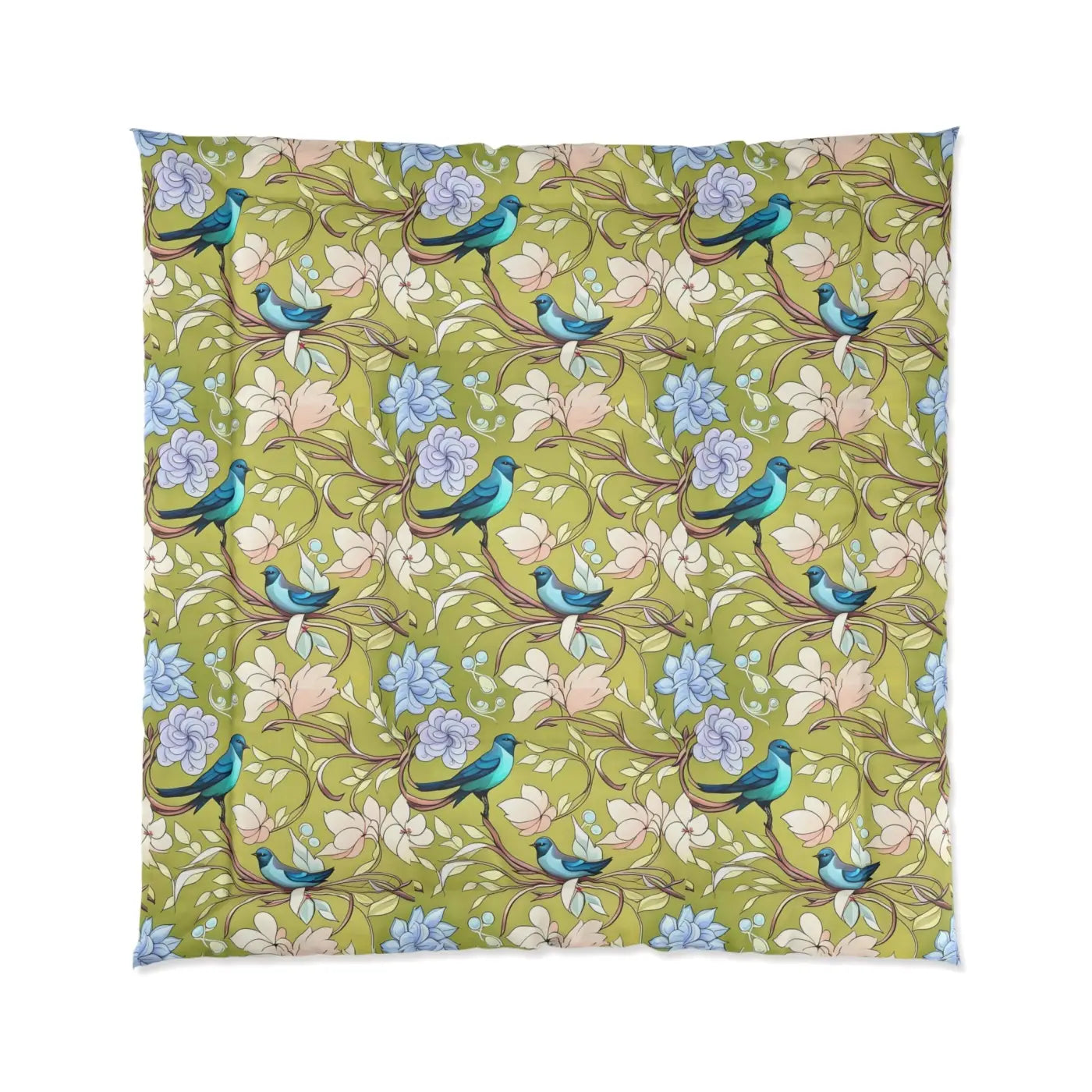 Blue Bird Comforter - Birds and Flowers Print - DipaliZ