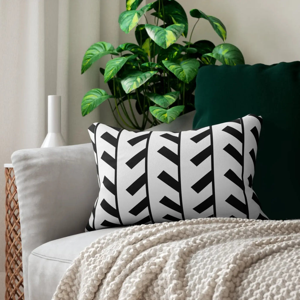 Bold Black Abstract Spun Polyester Lumbar Pillow - DipaliZ