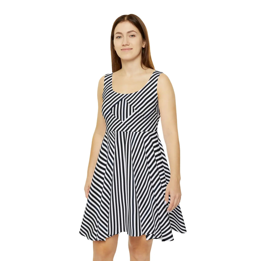 Black Striped Skater Dress - Sleek Everyday Style - DipaliZ