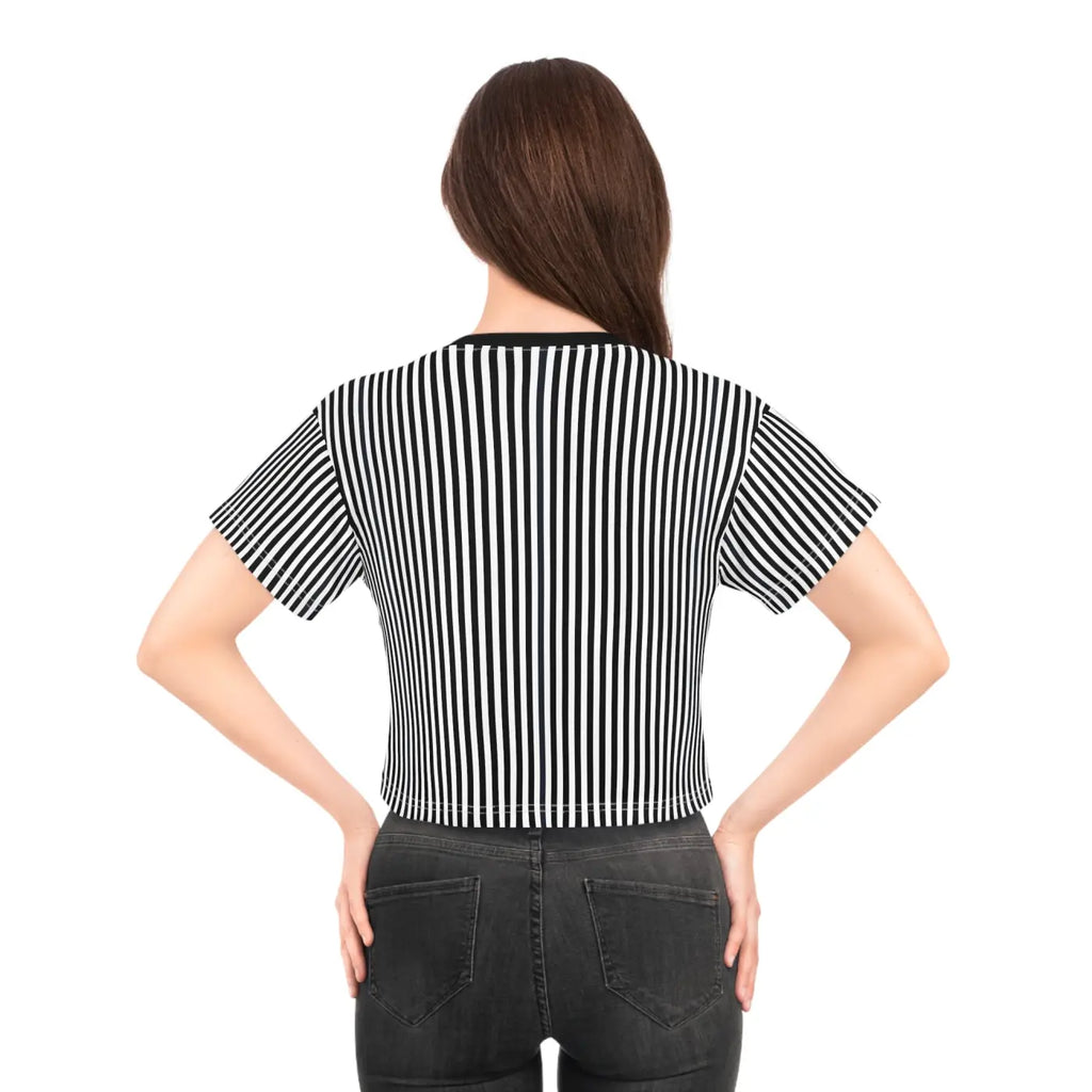 Black Stripes AOP Crop Tee - Bold Statement Style - DipaliZ