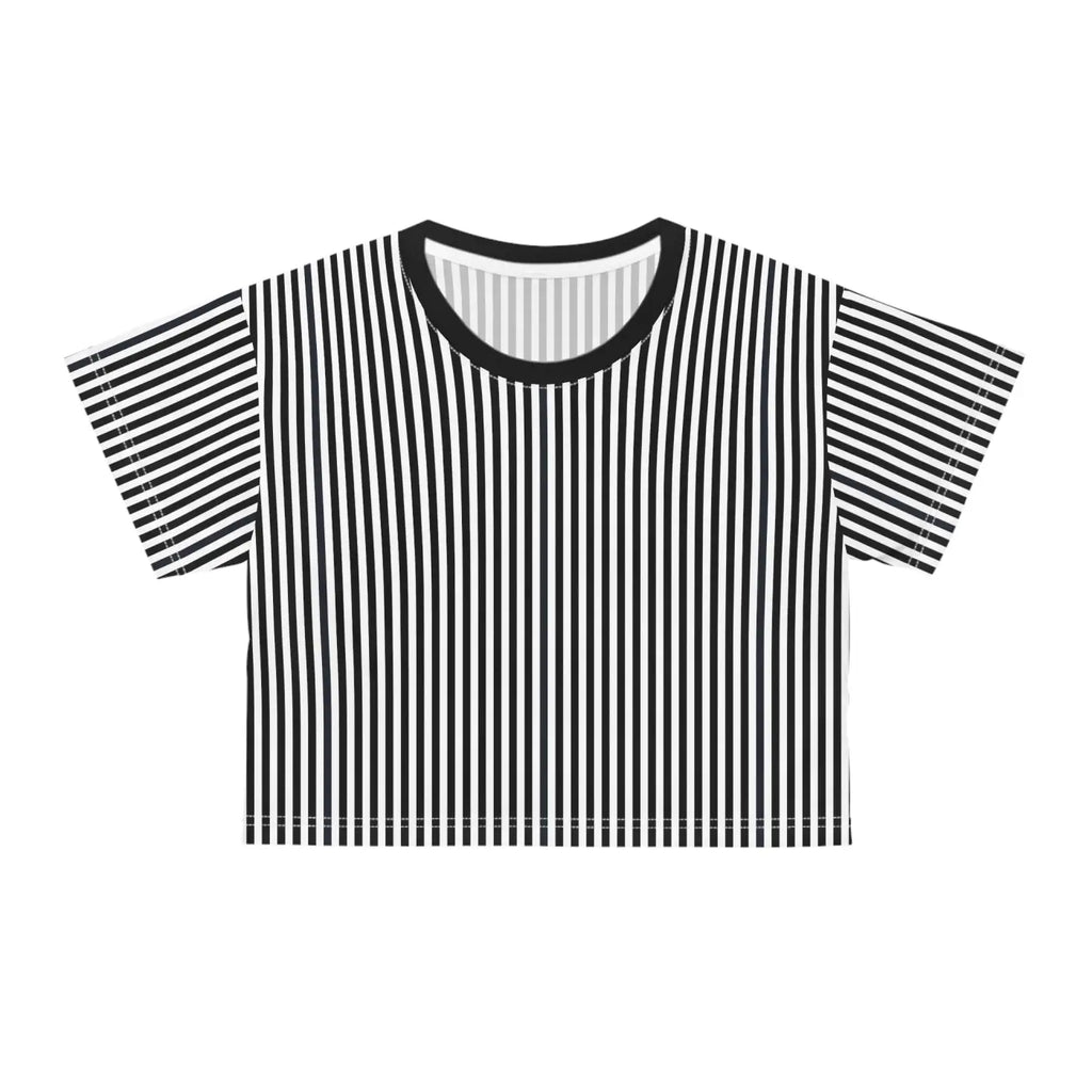 Black Stripes AOP Crop Tee - Bold Statement Style - DipaliZ