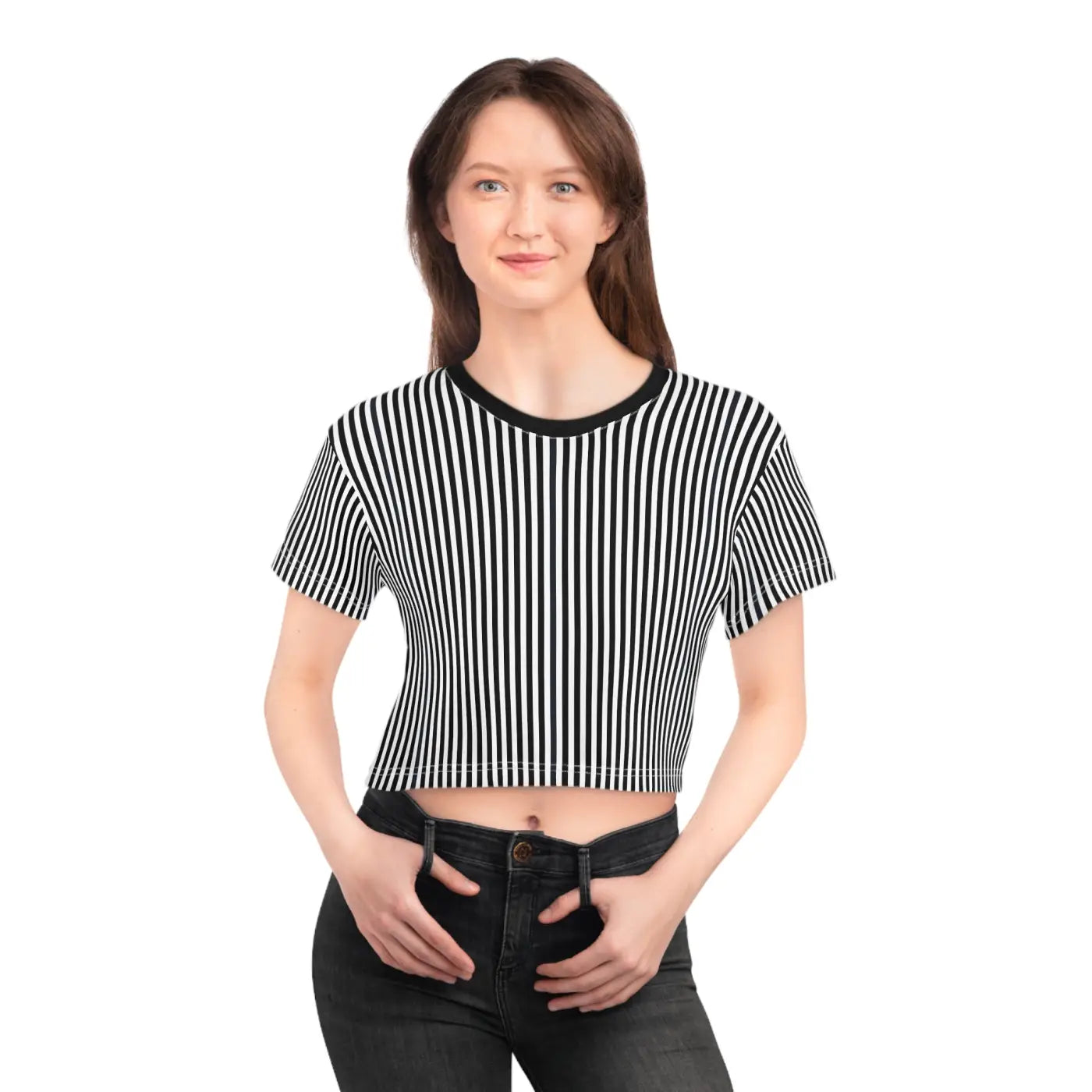 Black Stripes AOP Crop Tee - Bold Statement Style - DipaliZ