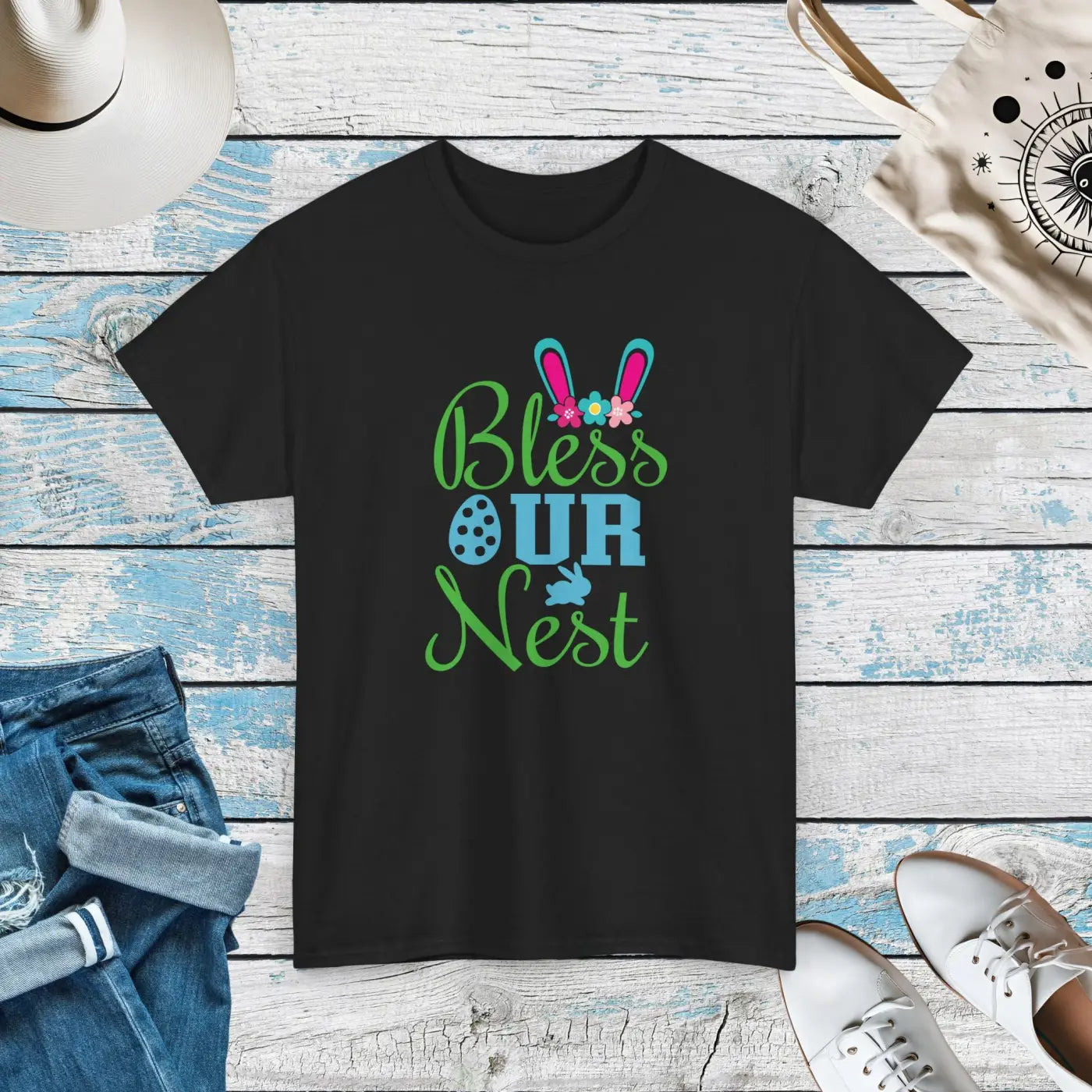Unisex Deluxe T Shirt - Bless Our Nest Easter Design - DipaliZ