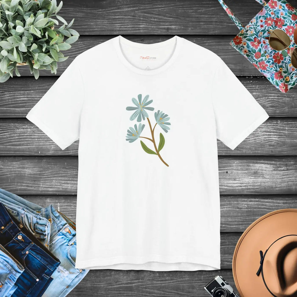Blue Flower Jersey Short Sleeve Tee - Unisex Fit - DipaliZ
