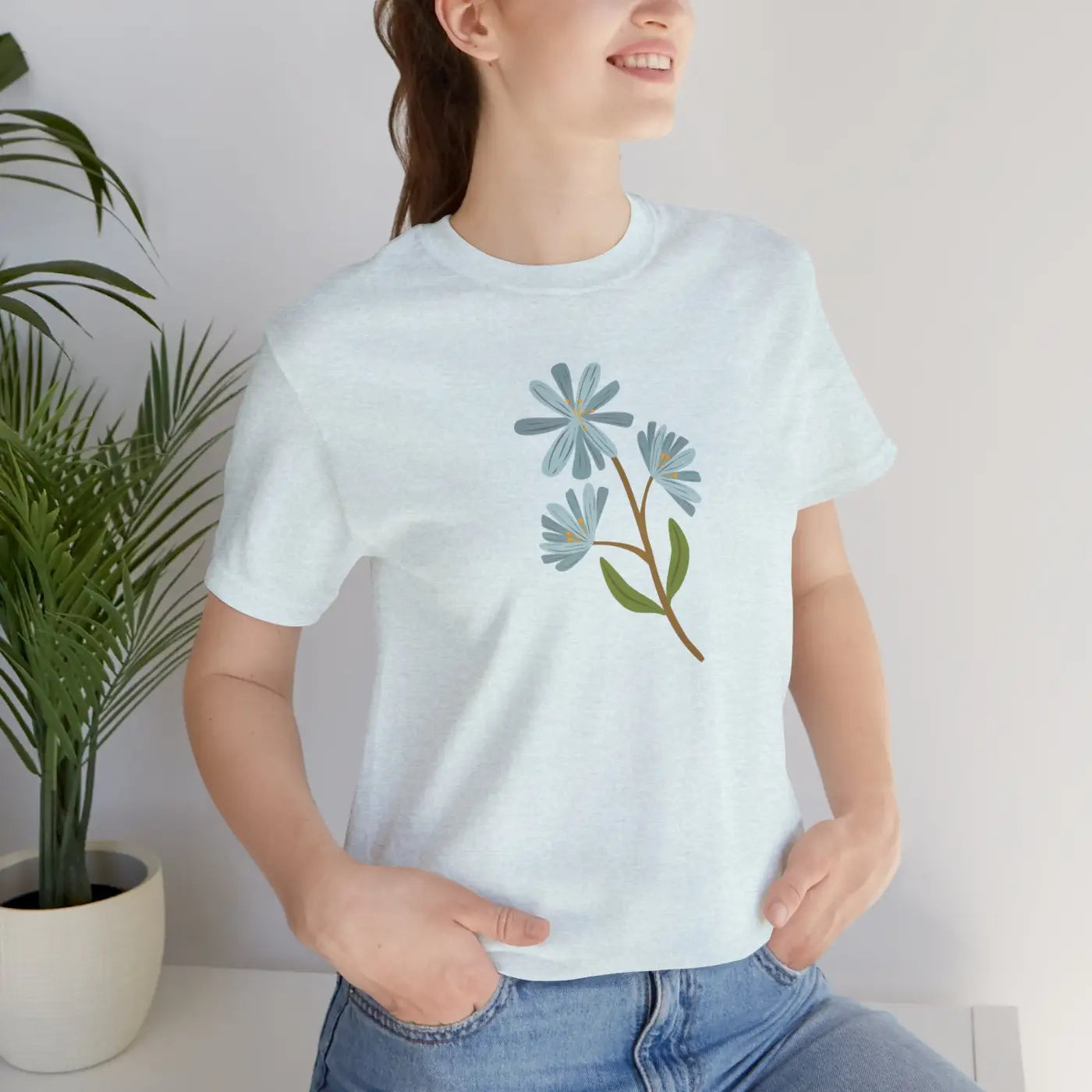 Blue Flower Jersey Short Sleeve Tee - Unisex Fit - DipaliZ