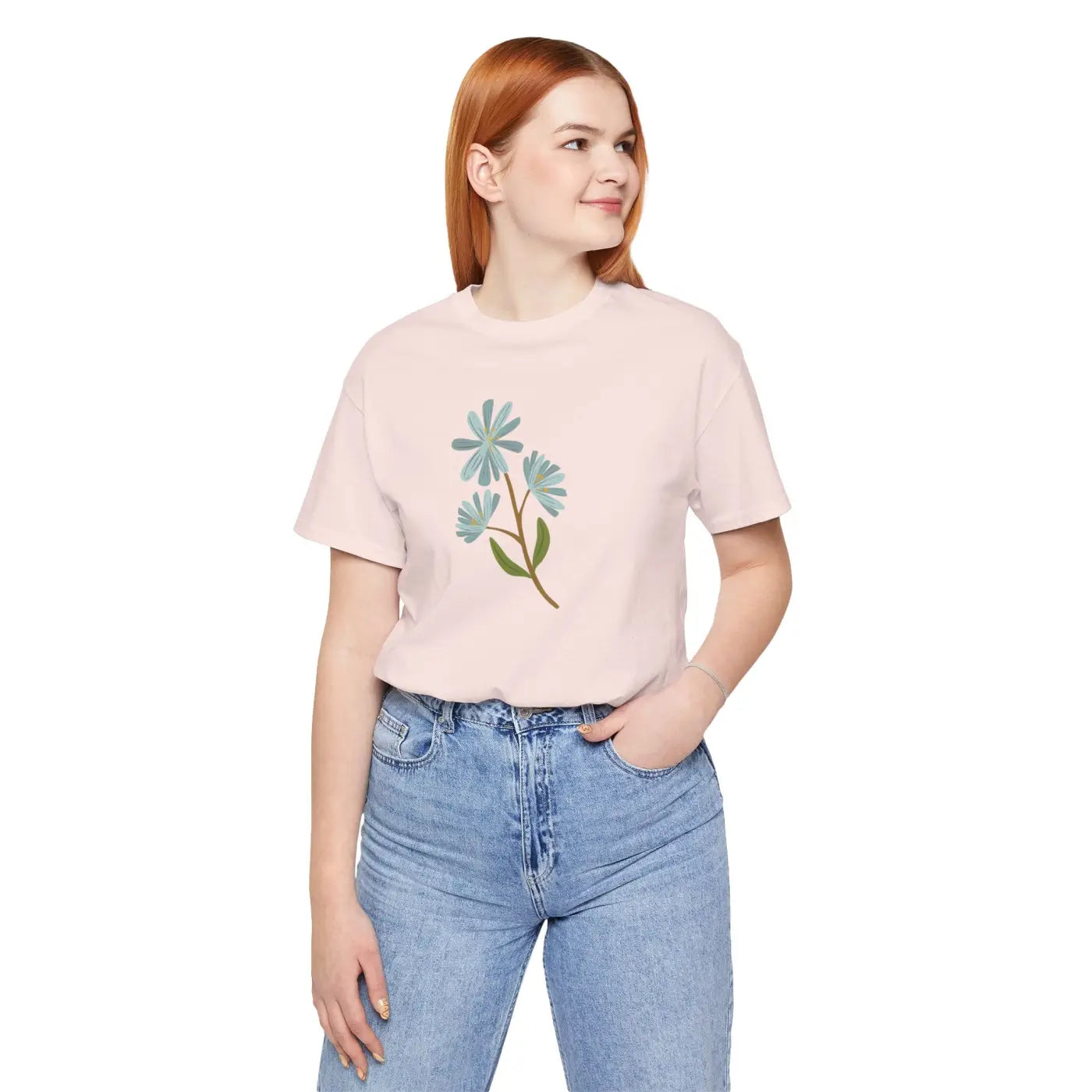 Blue Flower Jersey Short Sleeve Tee - Unisex Fit - DipaliZ