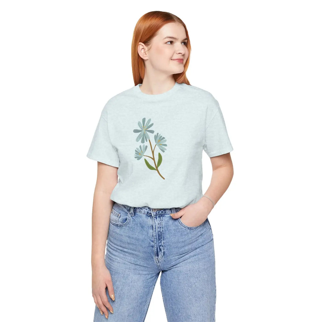 Blue Flower Jersey Short Sleeve Tee - Unisex Fit - DipaliZ