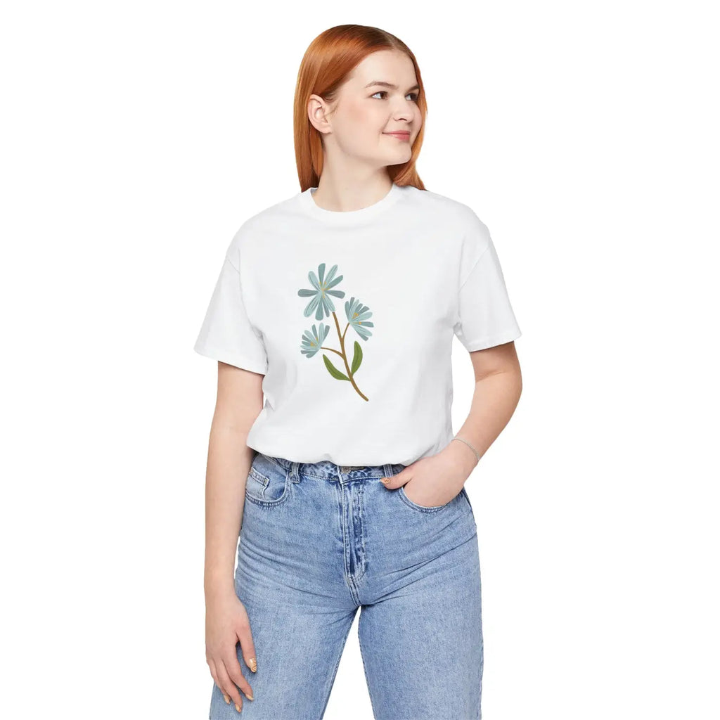 Blue Flower Jersey Short Sleeve Tee - Unisex Fit - DipaliZ