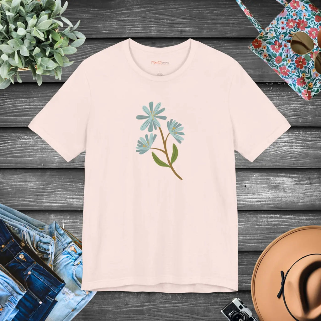 Blue Flower Jersey Short Sleeve Tee - Unisex Fit - DipaliZ
