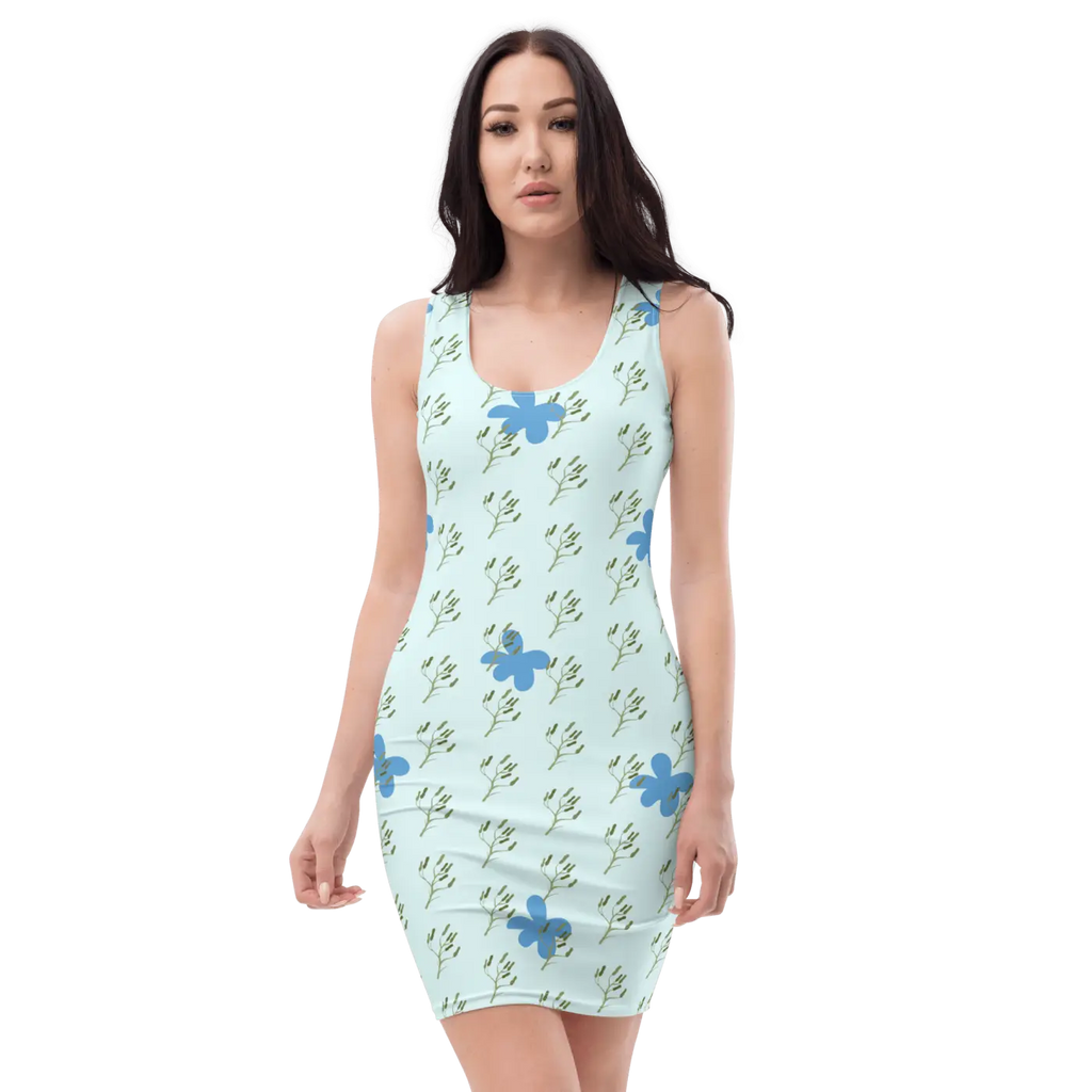 Blue Flowers Bodycon Dress - Floral Statement Style - DipaliZ
