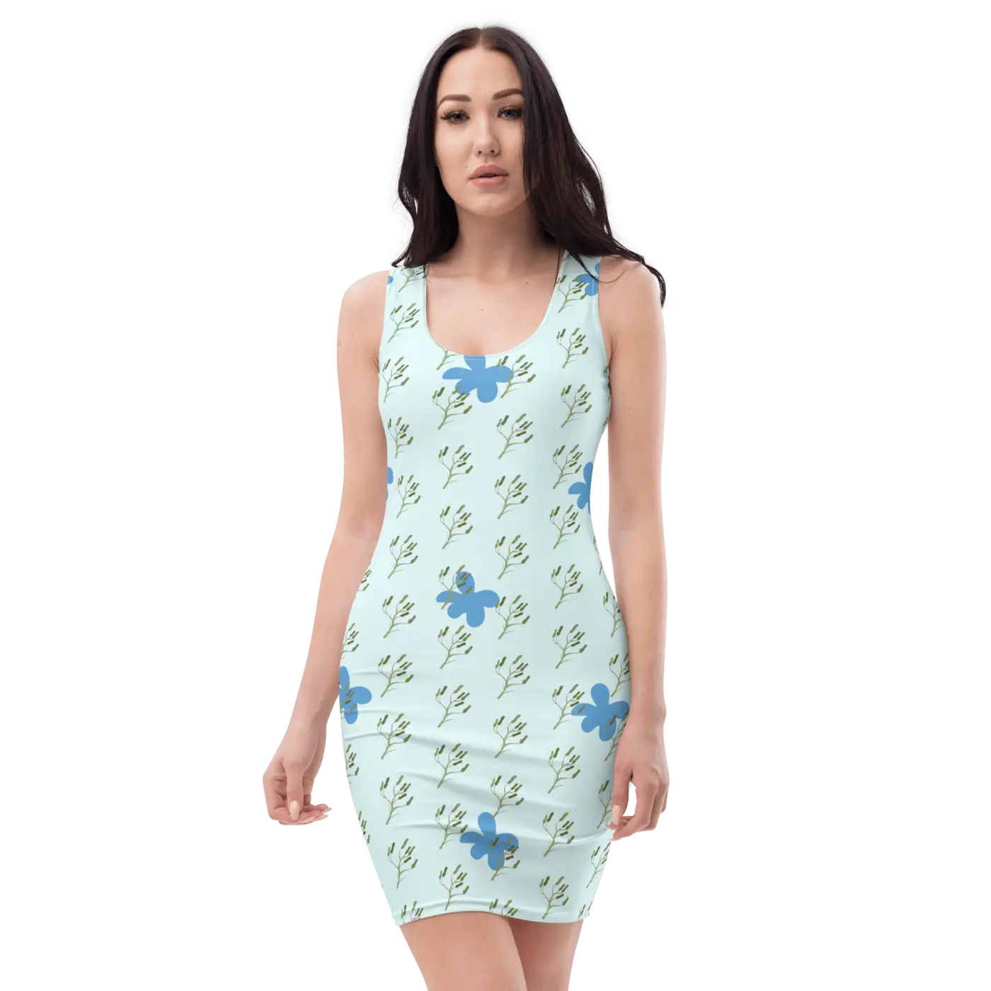 Blue Flowers Bodycon Dress - Floral Statement Style - DipaliZ