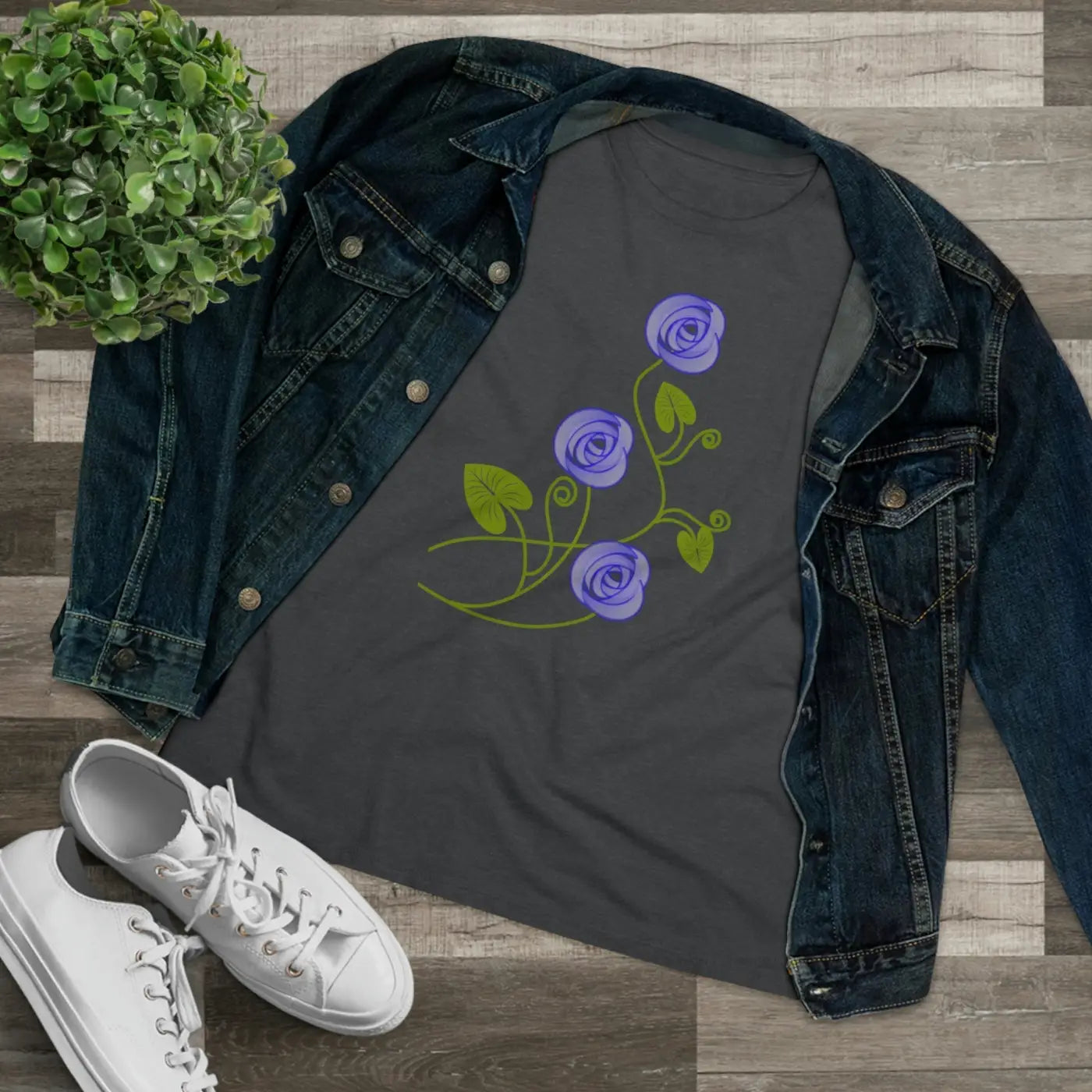 Women's Premium Tee - Blue Flowers Design - DipaliZ