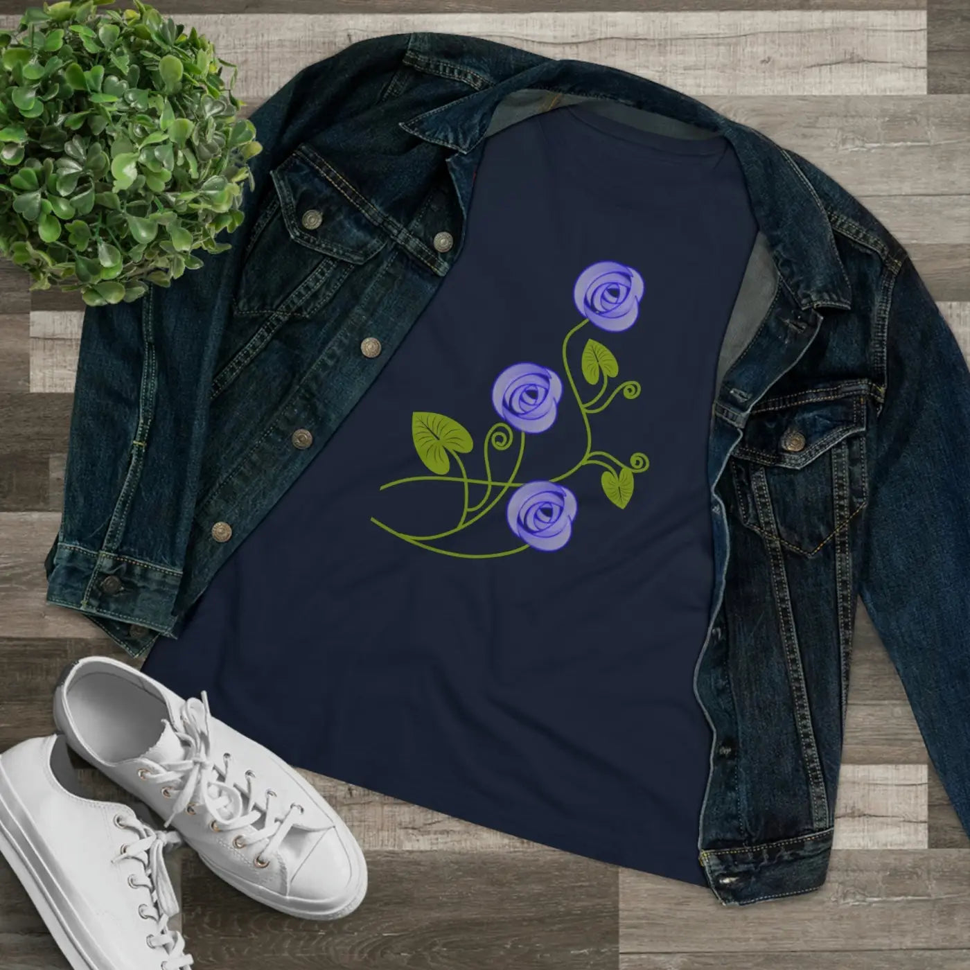Women's Premium Tee - Blue Flowers Design - DipaliZ