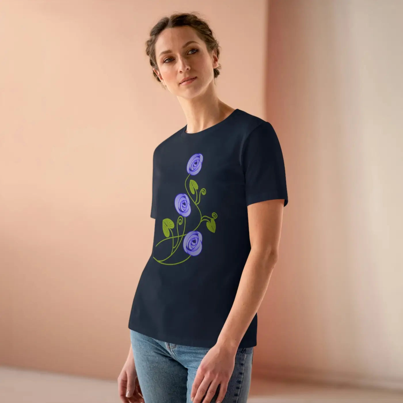 Women's Premium Tee - Blue Flowers Design - DipaliZ