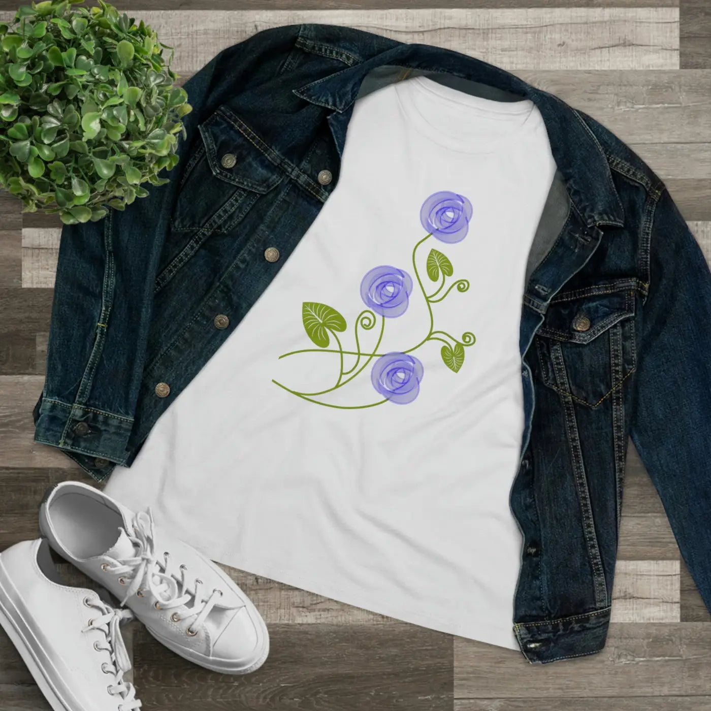 Women's Premium Tee - Blue Flowers Design - DipaliZ