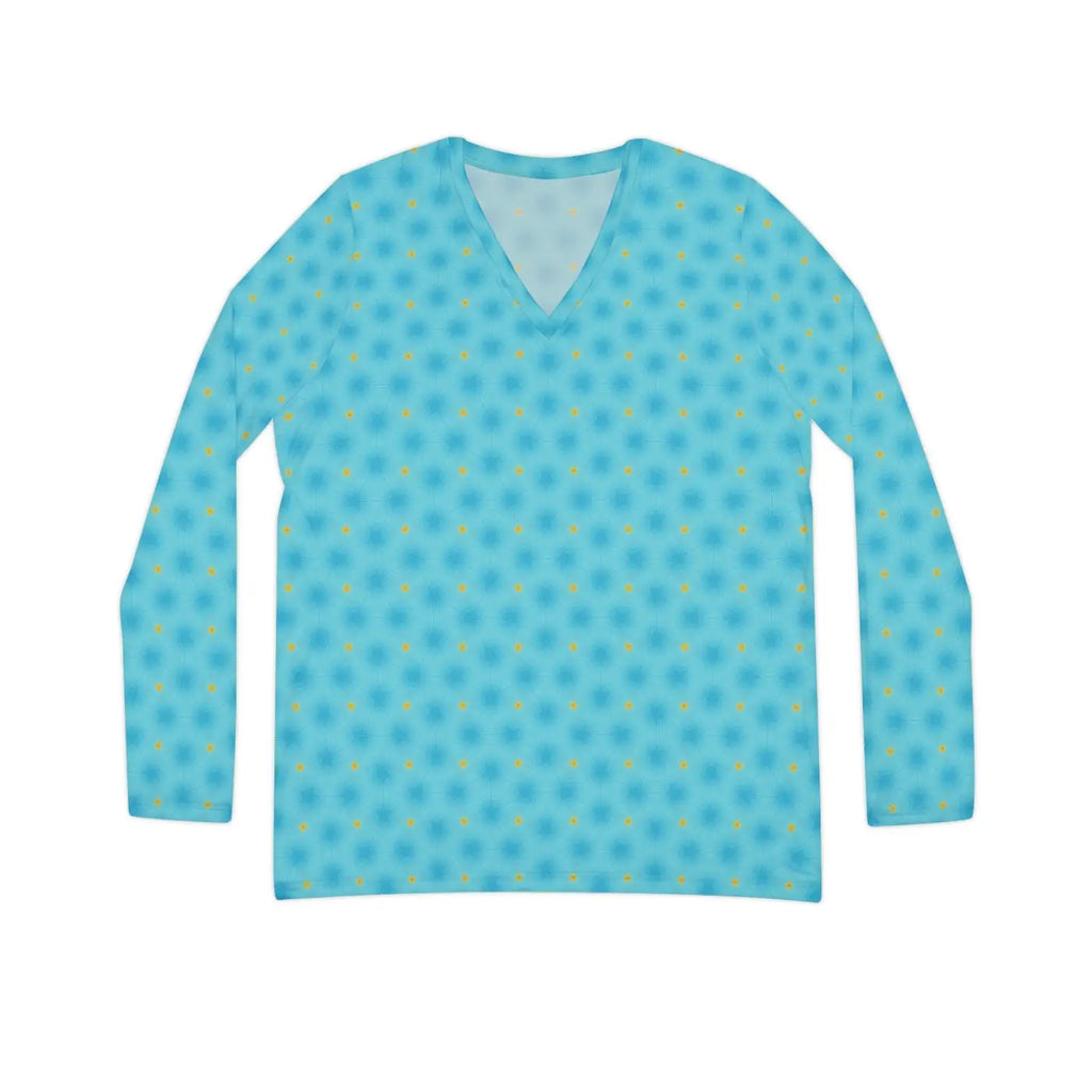 Blue Long Sleeve V Neck Shirt - Spandex Blend - DipaliZ