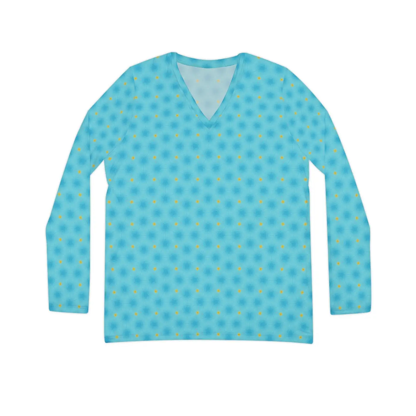 Blue Long Sleeve V Neck Shirt - Spandex Blend - DipaliZ