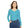 Blue Long Sleeve V Neck Shirt - Spandex Blend - DipaliZ
