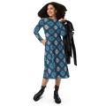 Geometric Pattern On Blue Dress - Long Sleeve Midi - DipaliZ