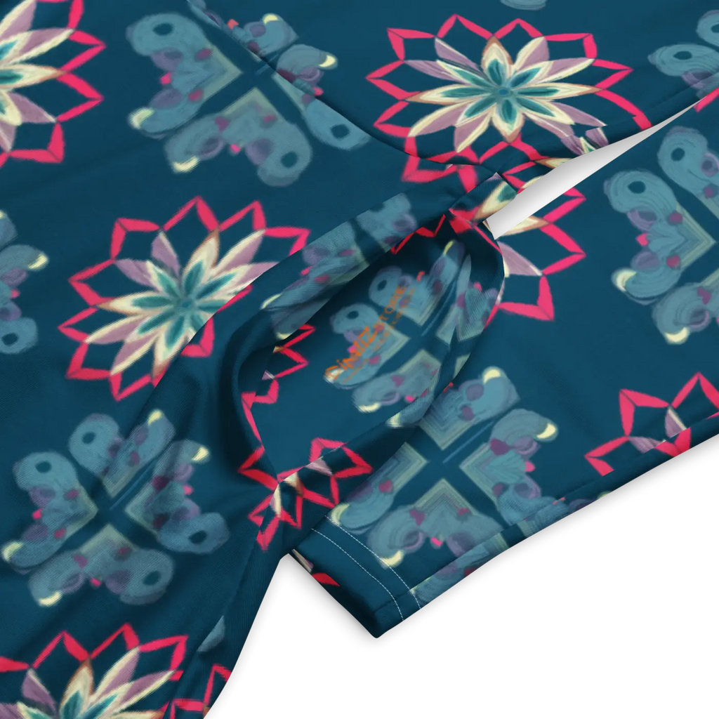 Geometric Pattern On Blue Dress - Long Sleeve Midi - DipaliZ