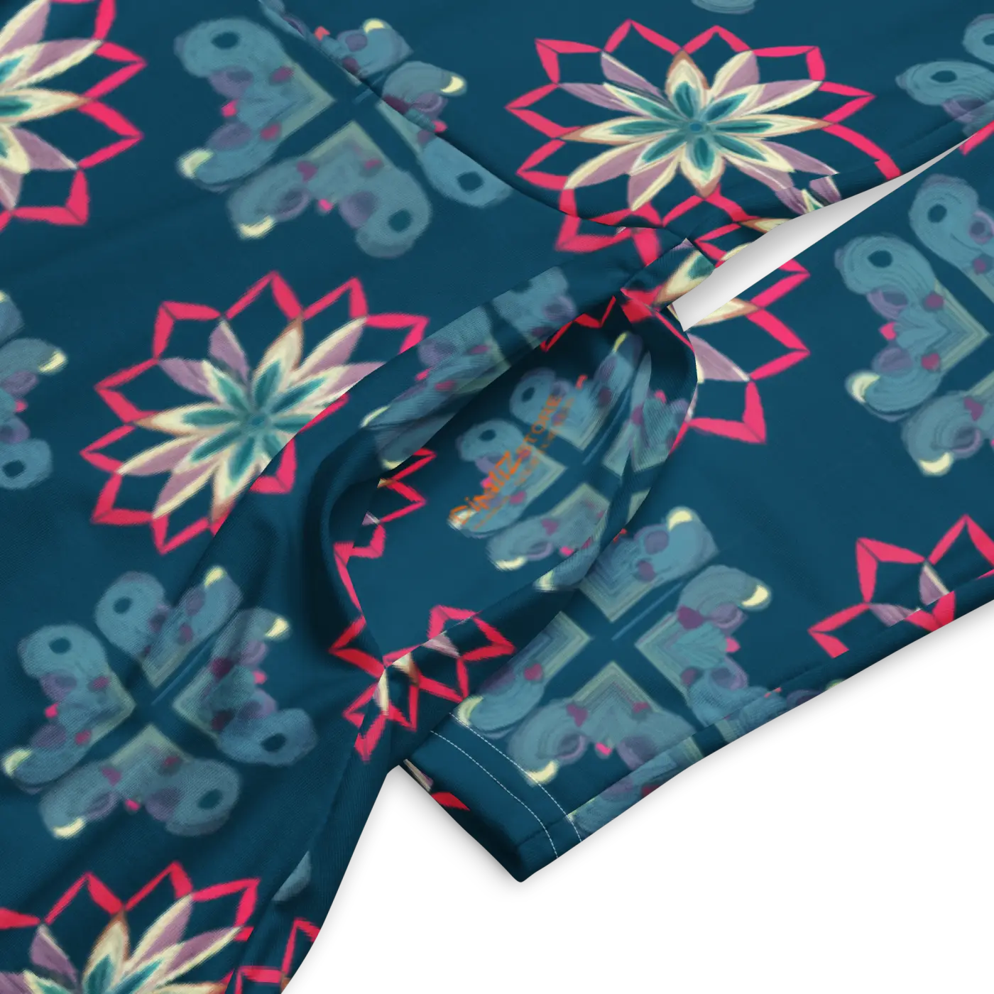 Geometric Pattern On Blue Dress - Long Sleeve Midi - DipaliZ